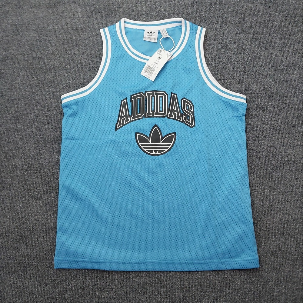 Adidas Tank Jersey Boys Youth M Blue Mesh Originals Trefoil Basketball Top